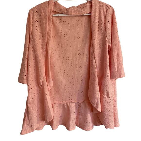 Pink Eyelet Cover Up Sz M Flowy Outerwear Casual - Picture 1 of 5